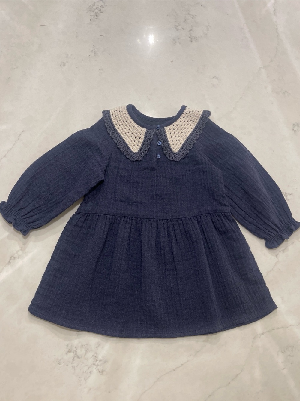 Zara Navy Dress with Cream Crochet Collar